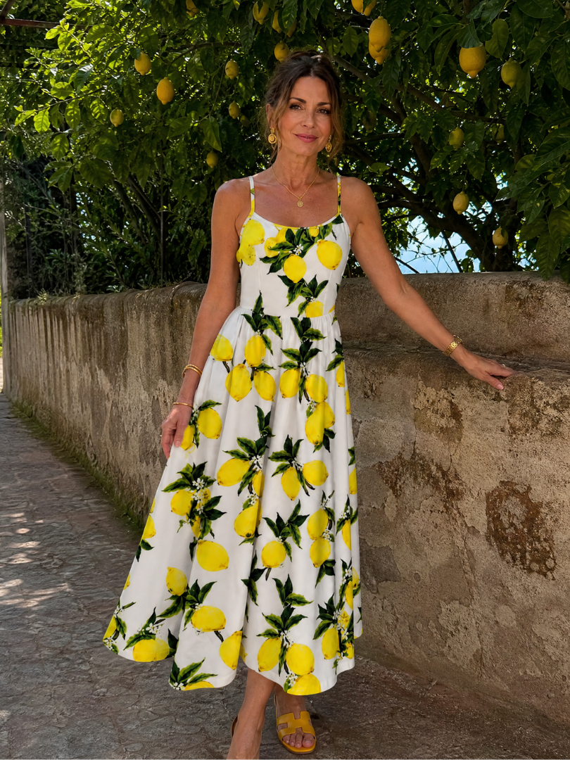 Auvelle | Ärmelloses Midi-Kleid mit Zitronenprint