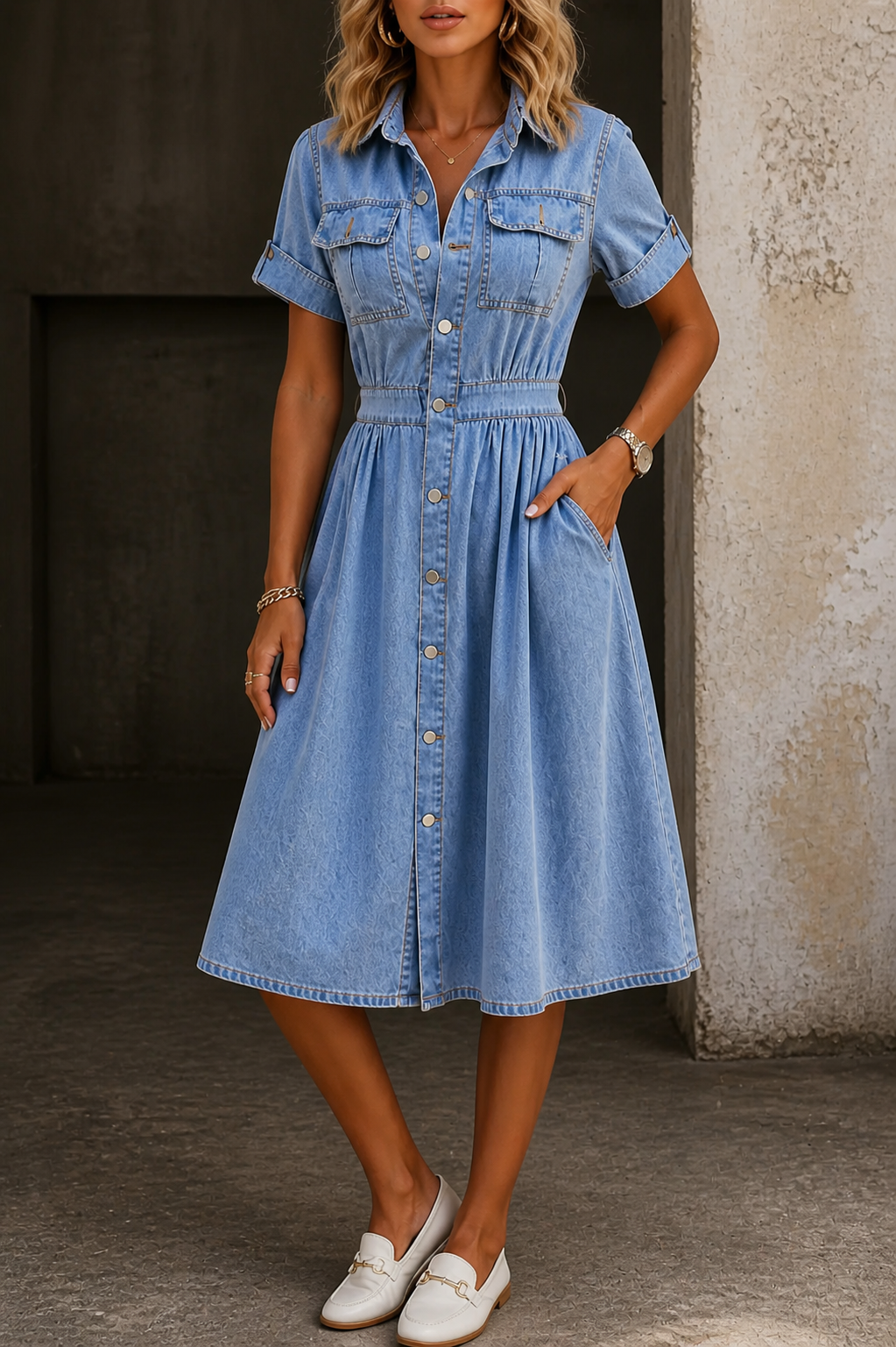 Deborah | Jeanskleid mit kurzen Ärmeln
