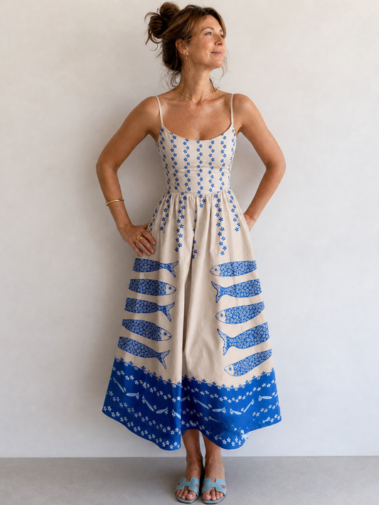Auvelle | Ärmelloses Midi-Kleid mit Fischmuster
