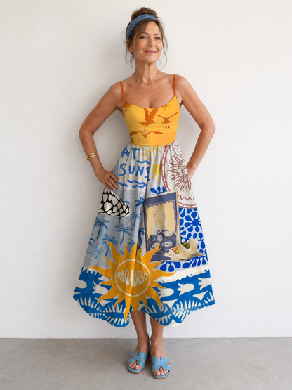 Auvelle | Ärmelloses Midi-Kleid mit Küstenmuster