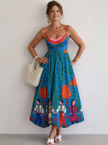 Auvelle | Ärmelloses Midikleid mit Folk-Print