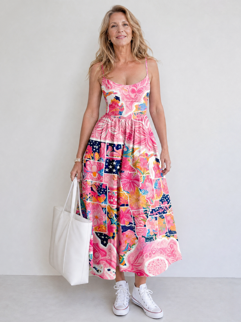 Auvelle | Midi Kleid mit floralem Patchwork-Druck