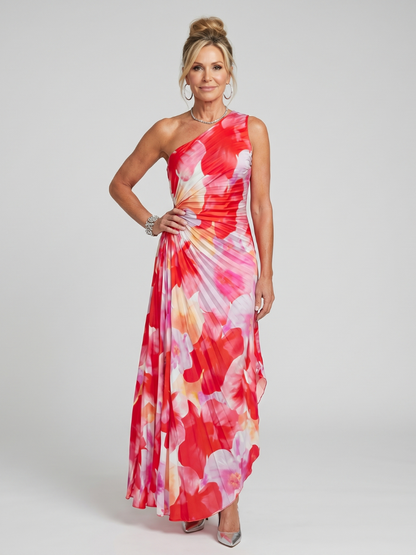 Taya | Midi-Kleid mit einem schulterfreien, gefalteten Oberteil