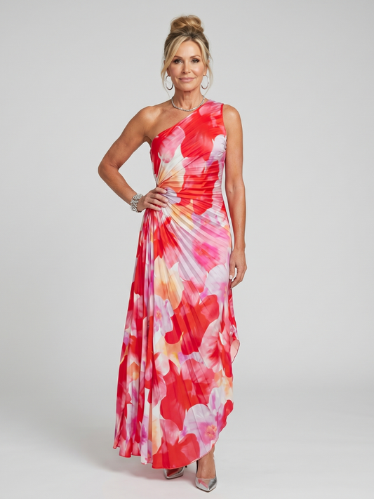 Taya | Midi-Kleid mit einem schulterfreien, gefalteten Oberteil