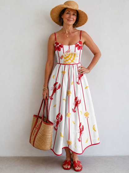 Auvelle | Midi-Kleid mit Hummer- und Muschel-Muster