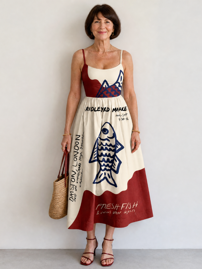 Auvelle | Ärmelloses Midi-Kleid mit Fischgrafik