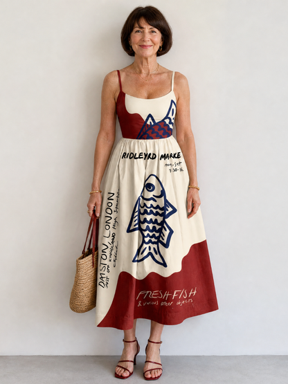 Auvelle | Ärmelloses Midi-Kleid mit Fischgrafik