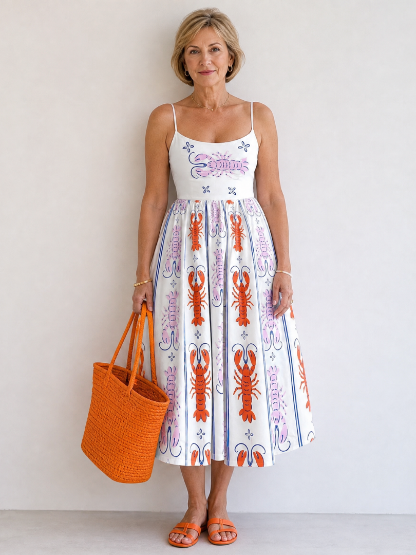 Auvelle | Ärmelloses Midi-Kleid mit Hummerdruck