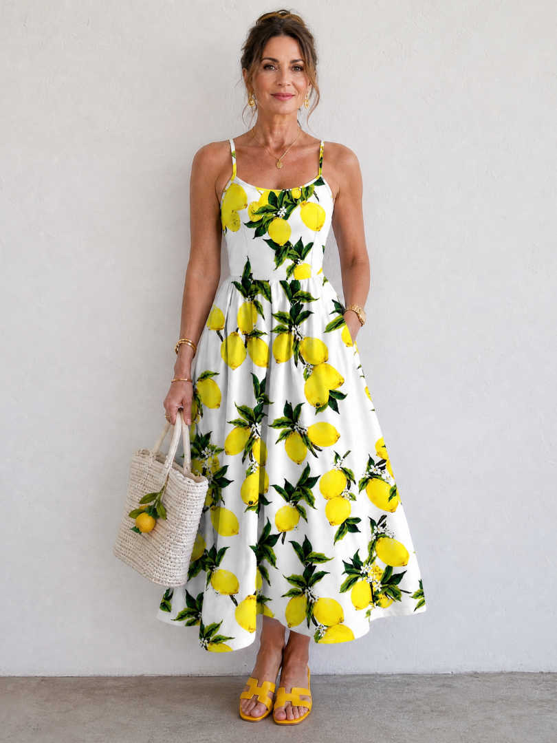 Auvelle | Ärmelloses Midi-Kleid mit Zitronenprint