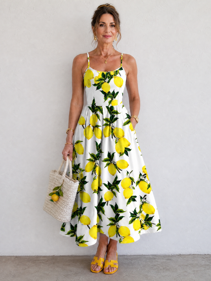 Auvelle | Ärmelloses Midi-Kleid mit Zitronenprint