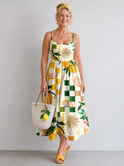 Auvelle | Ärmelloses Midi-Kleid mit Zitrusdruck