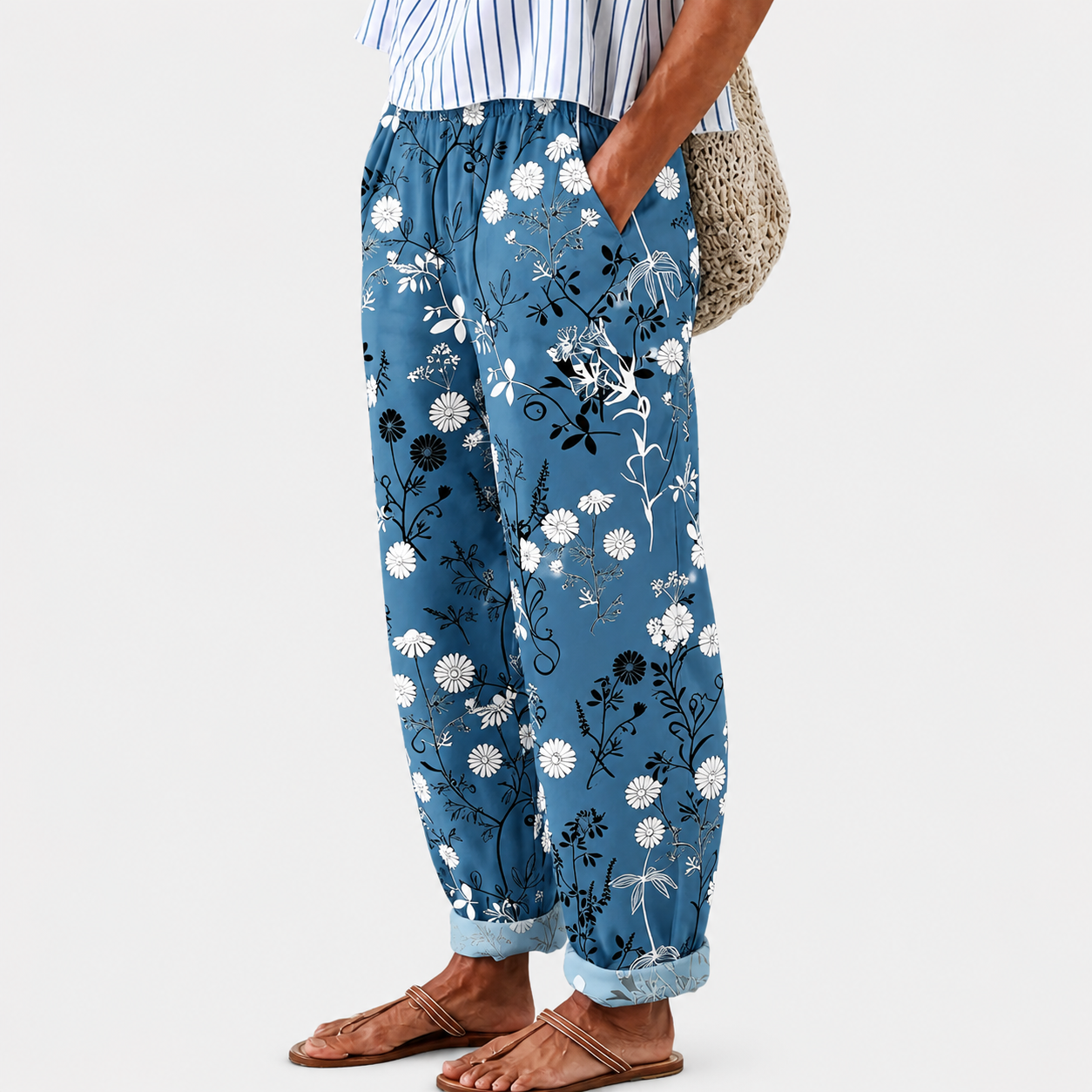 Blumen Relax Hosen in Blau