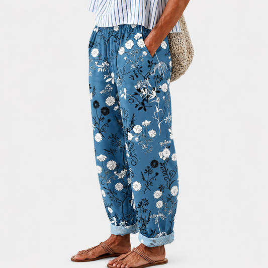 Blumen Relax Hosen in Blau