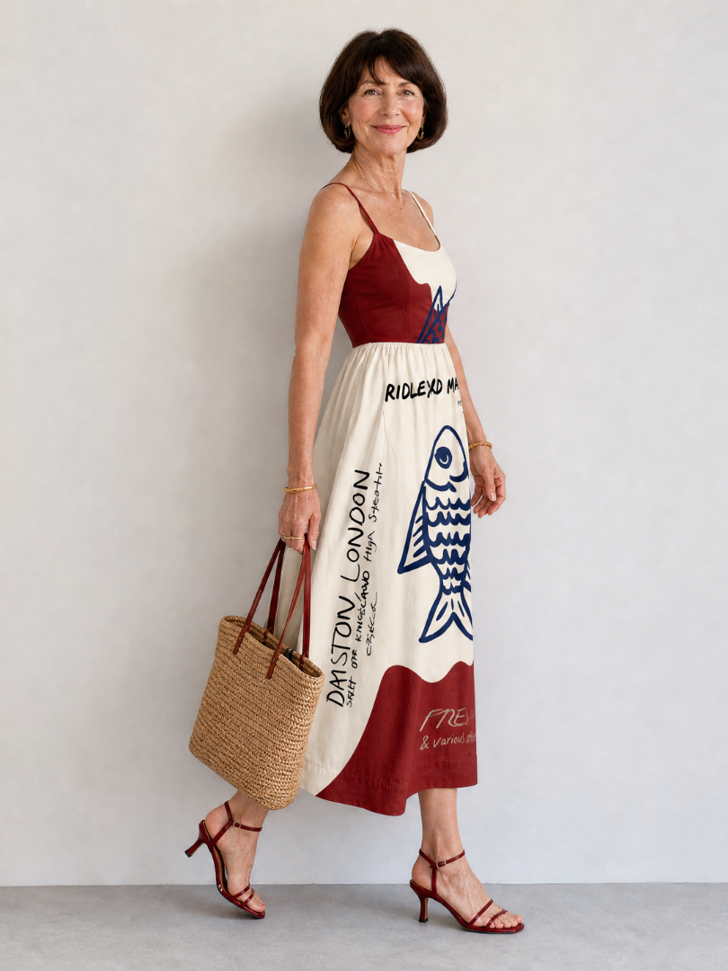 Auvelle | Ärmelloses Midi-Kleid mit Fischgrafik