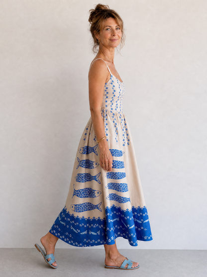 Auvelle | Ärmelloses Midi-Kleid mit Fischmuster