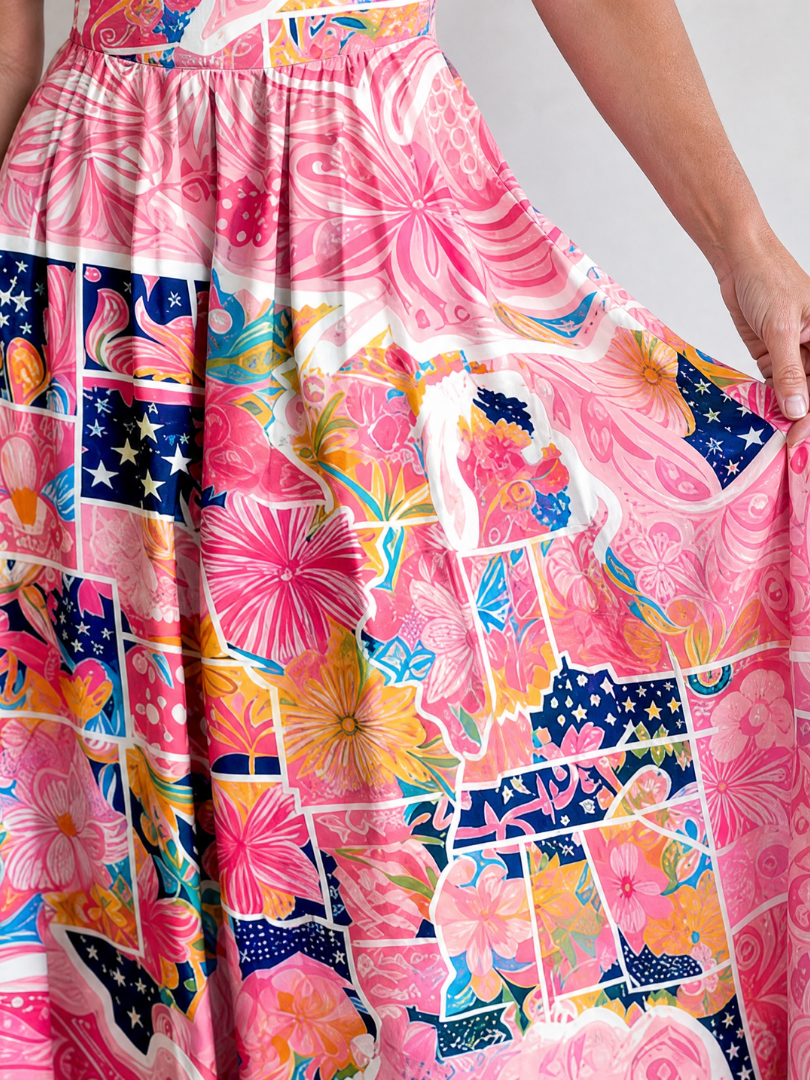 Auvelle | Midi Kleid mit floralem Patchwork-Druck