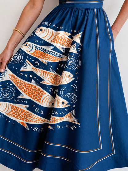 Auvelle | Ärmelloses Midikleid mit Fischmuster