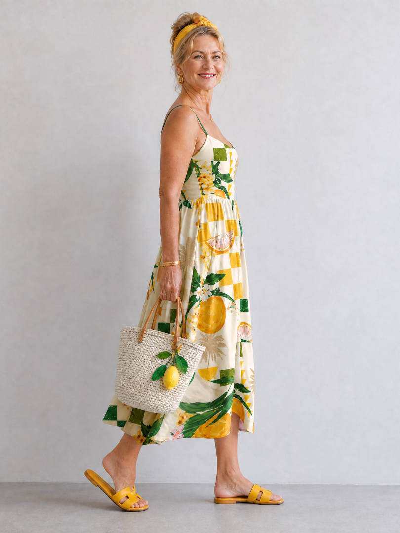 Auvelle | Ärmelloses Midi-Kleid mit Zitrusdruck