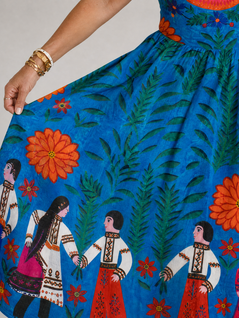 Auvelle | Ärmelloses Midikleid mit Folk-Print