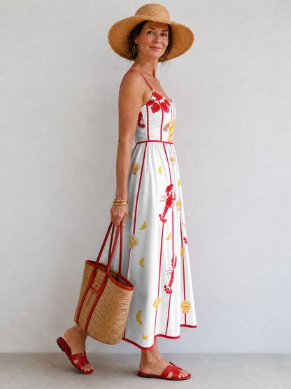 Auvelle | Midi-Kleid mit Hummer- und Muschel-Muster