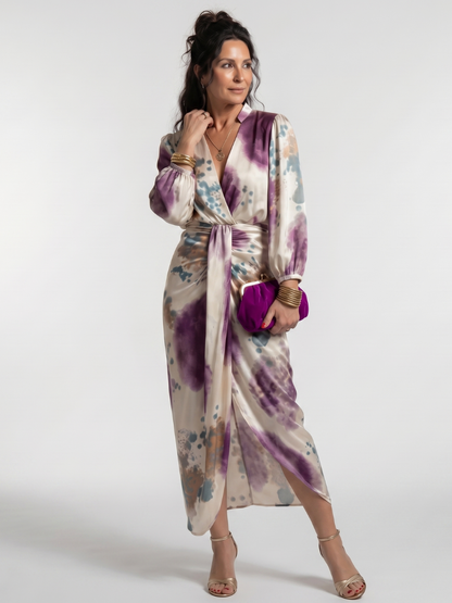 Valentina | Kreuzwickel-Taille Bedrucktes Midi-Kleid