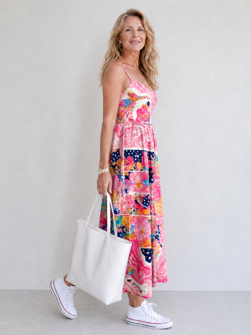 Auvelle | Midi Kleid mit floralem Patchwork-Druck