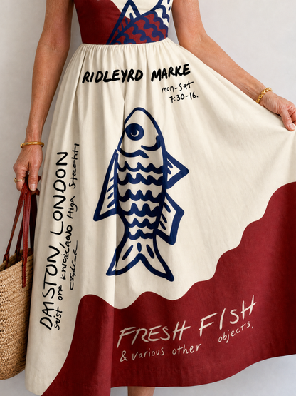 Auvelle | Ärmelloses Midi-Kleid mit Fischgrafik