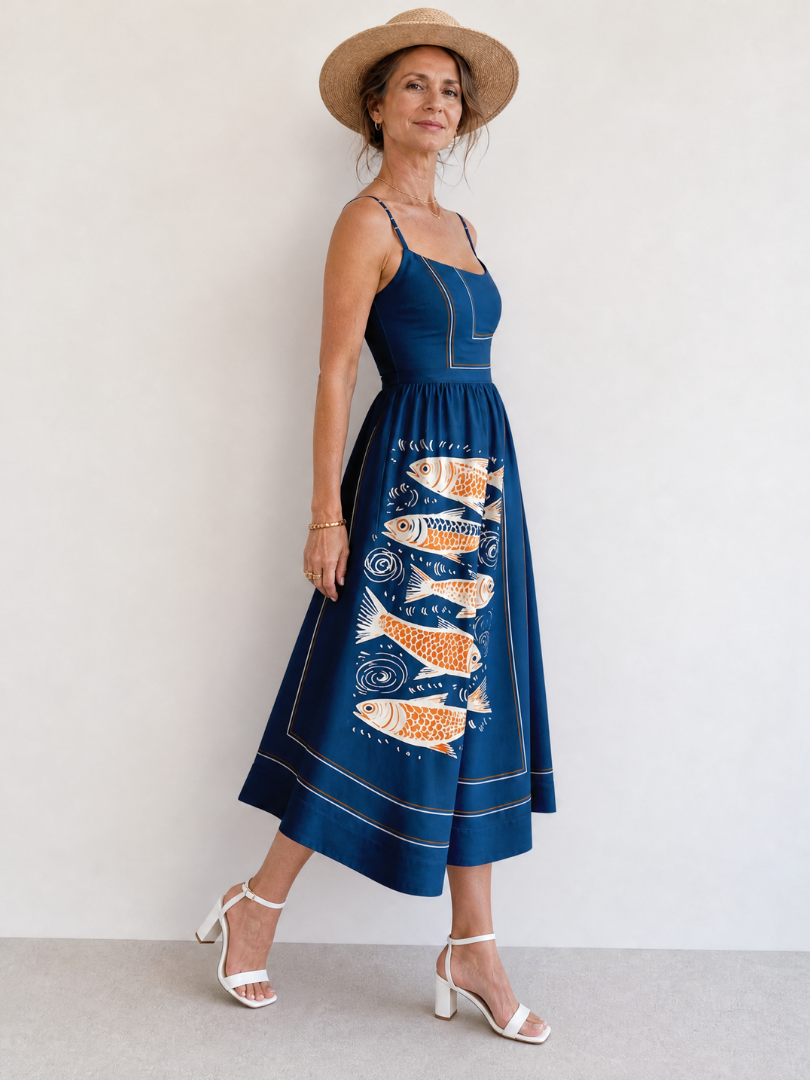Auvelle | Ärmelloses Midikleid mit Fischmuster