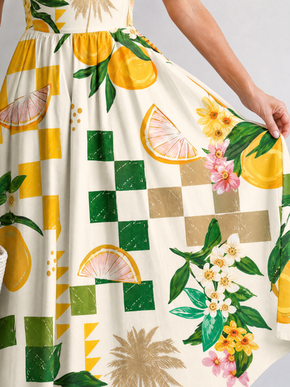 Auvelle | Ärmelloses Midi-Kleid mit Zitrusdruck