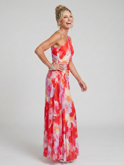 Taya | Midi-Kleid mit einem schulterfreien, gefalteten Oberteil