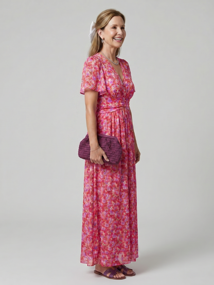 Juna | Kurzarm Ditsy Floral Print Midi Kleid
