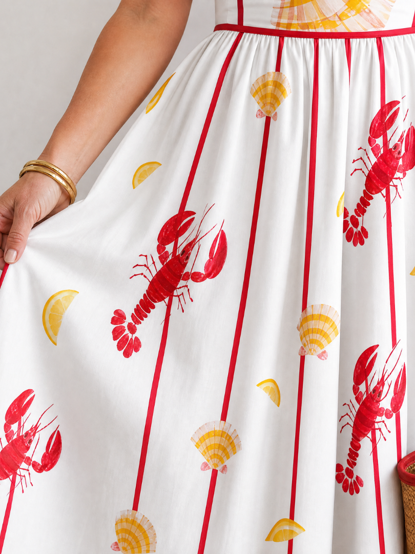 Auvelle | Midi-Kleid mit Hummer- und Muschel-Muster