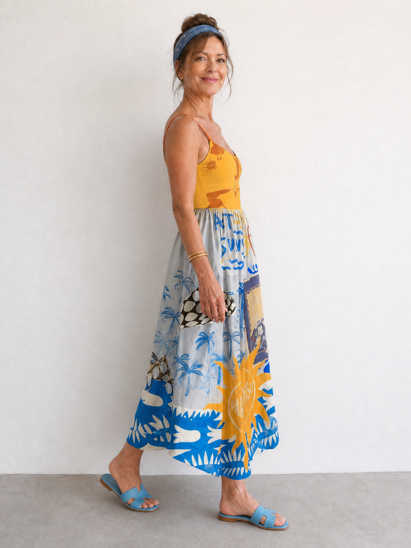 Auvelle | Ärmelloses Midi-Kleid mit Küstenmuster