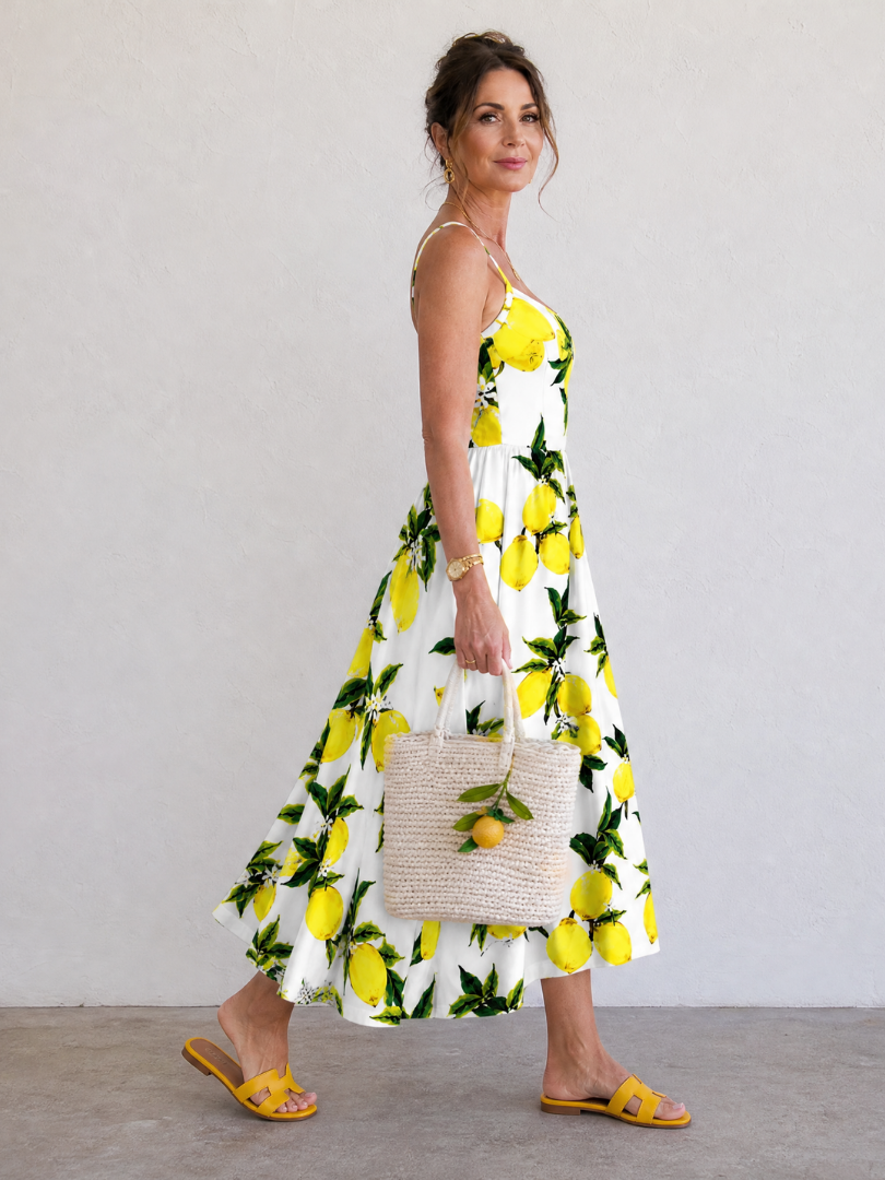Auvelle | Ärmelloses Midi-Kleid mit Zitronenprint