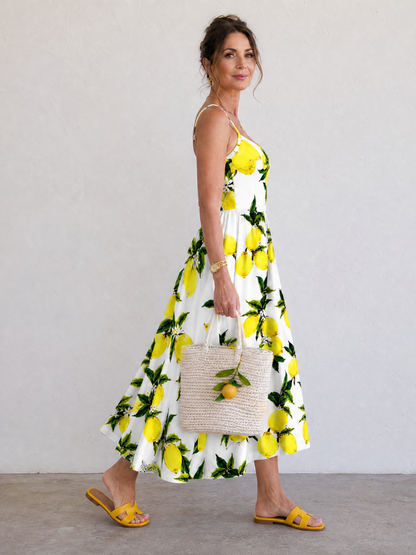 Auvelle | Ärmelloses Midi-Kleid mit Zitronenprint