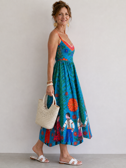 Auvelle | Ärmelloses Midikleid mit Folk-Print