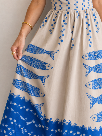 Auvelle | Ärmelloses Midi-Kleid mit Fischmuster