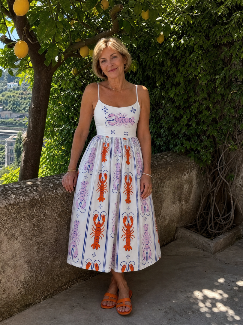 Auvelle | Ärmelloses Midi-Kleid mit Hummerdruck