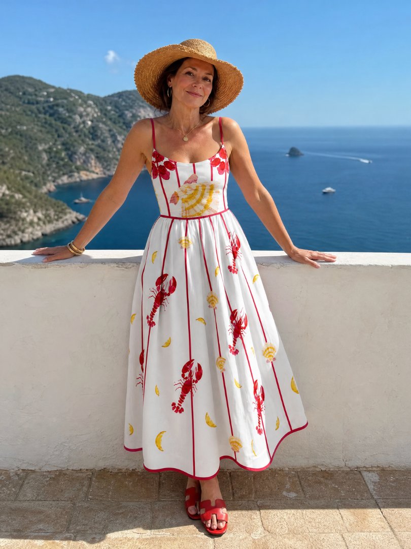 Auvelle | Midi-Kleid mit Hummer- und Muschel-Muster