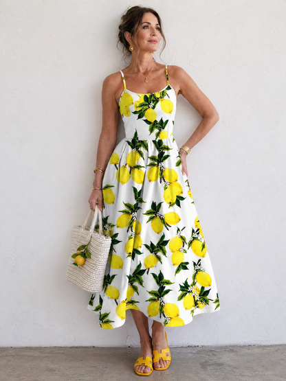 Auvelle | Ärmelloses Midi-Kleid mit Zitronenprint