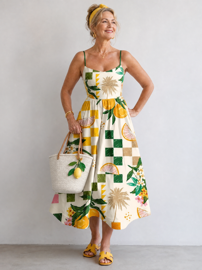 Auvelle | Ärmelloses Midi-Kleid mit Zitrusdruck