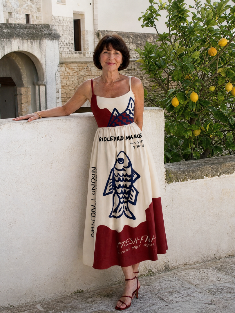 Auvelle | Ärmelloses Midi-Kleid mit Fischgrafik