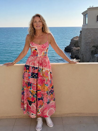 Auvelle | Midi Kleid mit floralem Patchwork-Druck
