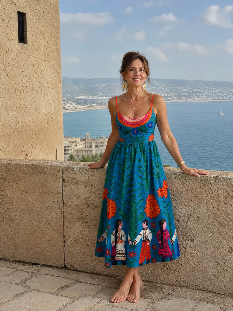 Auvelle | Ärmelloses Midikleid mit Folk-Print
