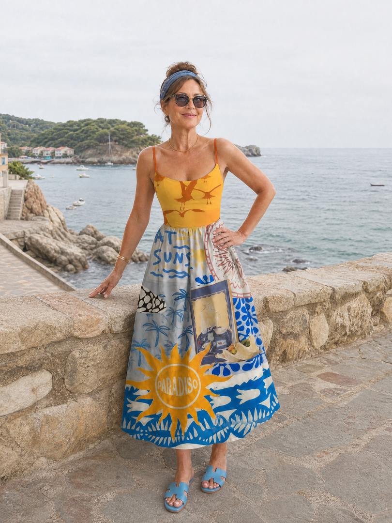 Auvelle | Ärmelloses Midi-Kleid mit Küstenmuster