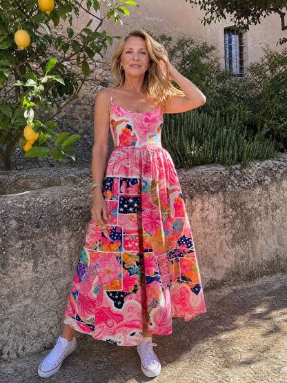 Auvelle | Midi Kleid mit floralem Patchwork-Druck