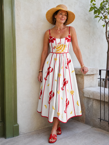 Auvelle | Midi-Kleid mit Hummer- und Muschel-Muster