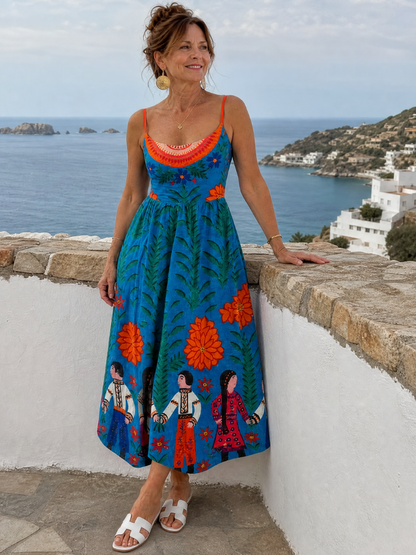 Auvelle | Ärmelloses Midikleid mit Folk-Print