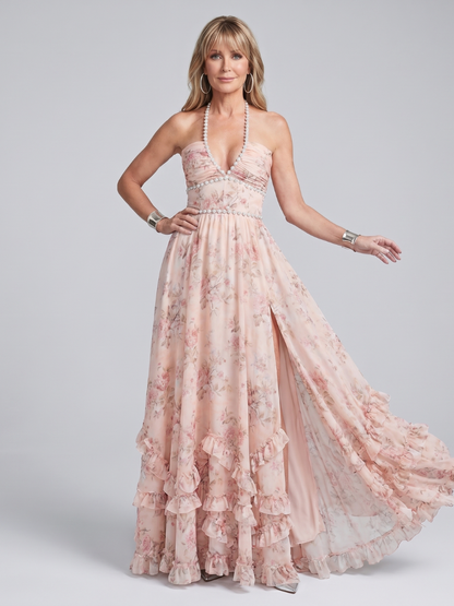 Alessia | Maxikleid mit Blumenmuster und Halterneck