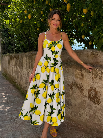 Auvelle | Ärmelloses Midi-Kleid mit Zitronenprint